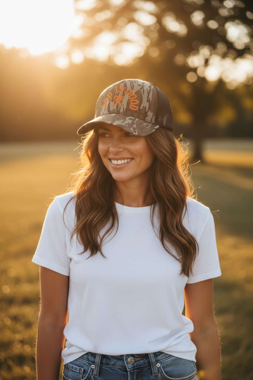 God Is Good| Low Profile Hat | Embroidered | Christian Faith Hat| Camo| Fall Hat | Mossy Oak| Statement Faith Hat